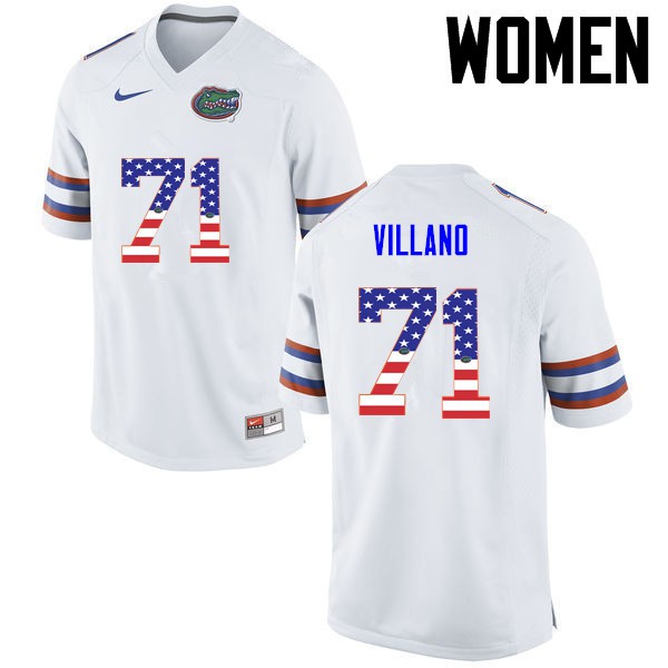 Florida Gators Women #71 Nick Villano College Football USA Flag Fashion White